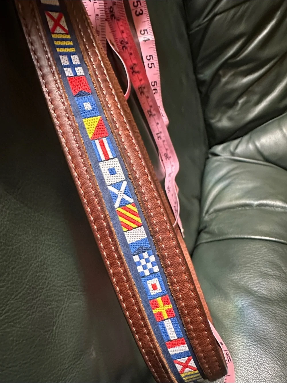 Brighton Brown Leather Belt with Blue Nautical Ribbon